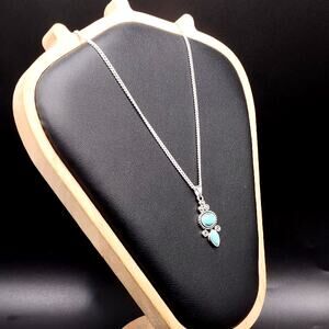 925 Silver Necklace W/ Turquoise Oval boho Teardrop Vine Woman's Birthday Gift